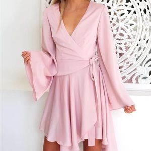 Long Sleeve Satin Wrap Dress